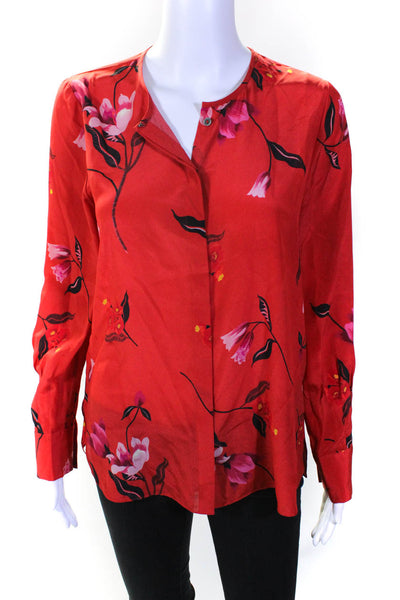 Kobi Halperin Womens Floral Print Long Sleeve Button Up Blouse Top Red Size S
