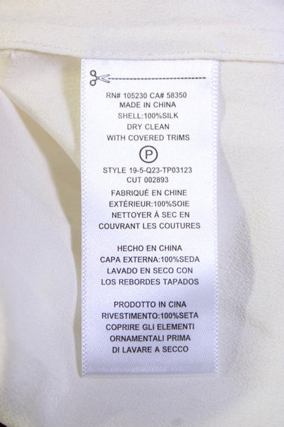 Equipment Femme Womens Silk Chiffon Long Sleeve V-Neck Blouse Top White Size S