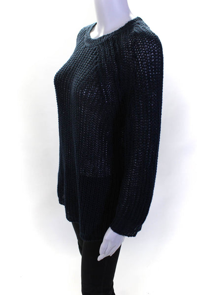 J Crew Womens Thick Open Knit 3/4 Sleeve Crewneck Sweater Top Navy Blue Size S
