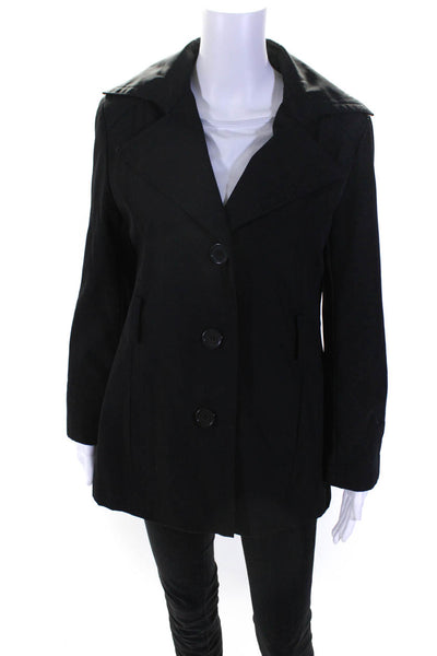 Andrew Marc Womens Notched Collar Button Up Mid Length Coat Jacket Black Size S