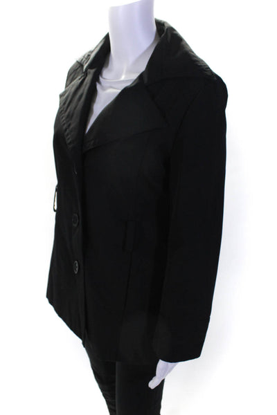 Andrew Marc Womens Notched Collar Button Up Mid Length Coat Jacket Black Size S