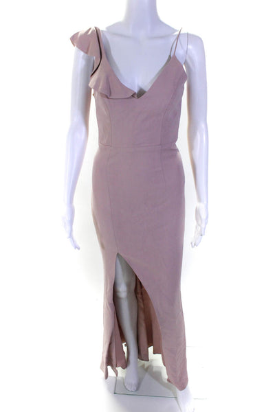 La Maison Talulah Womens Crepe Ruffle One Shoulder V-Neck Dress Gown Pink Size S