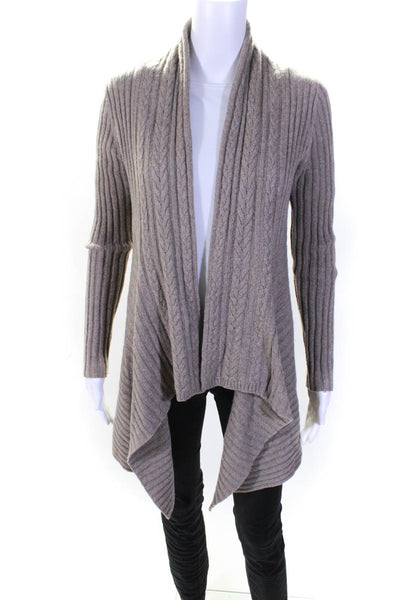 Autumn Cashmere Womens Knit Draped Open Front Cardigan Sweater Beige Size S