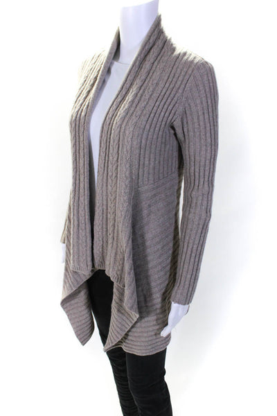 Autumn Cashmere Womens Knit Draped Open Front Cardigan Sweater Beige Size S