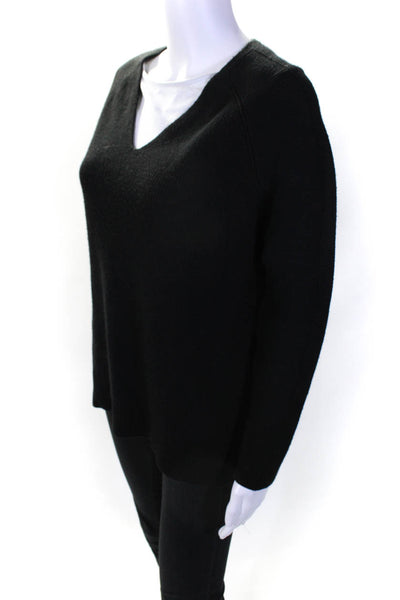Athleta Womens Ribbed Knit V-Neck Long Sleeve Sweater Top Black Size S