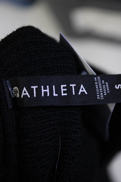 Athleta Womens Ribbed Knit V-Neck Long Sleeve Sweater Top Black Size S