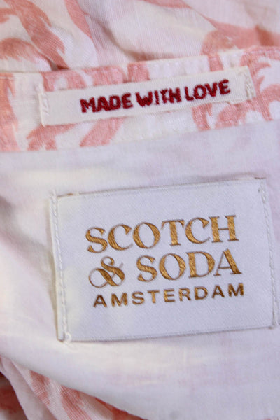 Scotch & Soda Women's Palm Print Long Sleeve Button Down Blouse Pink Size XS