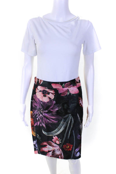 J Crew Collection Women's Floral Print Metallic Pencil Skirt Black Size 2