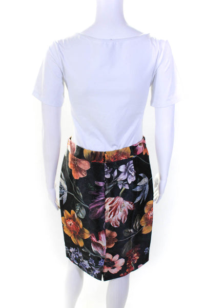 J Crew Collection Women's Floral Print Metallic Pencil Skirt Black Size 2