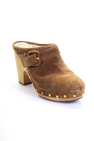 Veronica Beard Women's Suede Shearling Lined Studded Clogs Brown Size 9.5