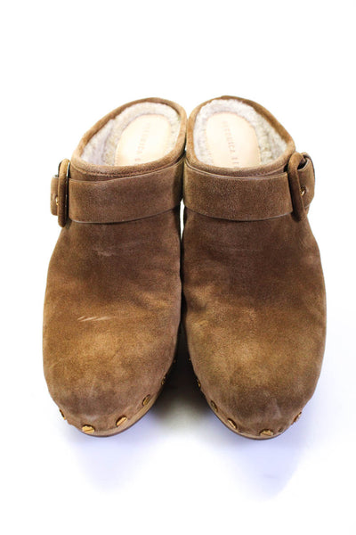 Veronica Beard Women's Suede Shearling Lined Studded Clogs Brown Size 9.5