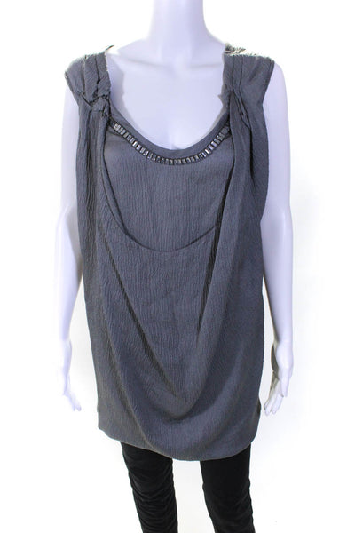 Vera Wang Women's Scoop Neck Sleeveless Embellish Tunic Blouse Gray Size 6