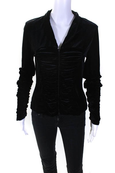 Anne Fontaine Women's Collar Long Sleeves Full Zip Cinch Blouse Black Size 3