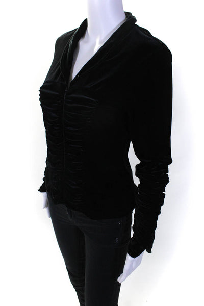 Anne Fontaine Women's Collar Long Sleeves Full Zip Cinch Blouse Black Size 3