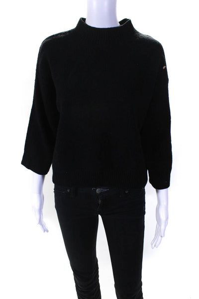 Vince Womens 3/4 Sleeve Mock Neck Oversized Boxy Sweatshirt Black Size Medium