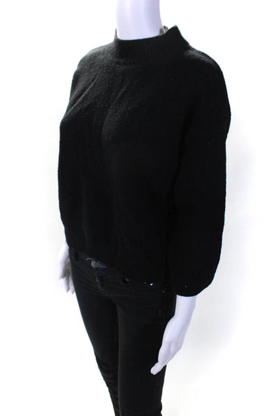 Vince Womens 3/4 Sleeve Mock Neck Oversized Boxy Sweatshirt Black Size Medium