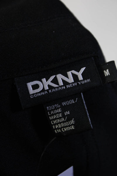 DKNY Womens Long Sleeve Double Breasted Collared Jacket Black Wool Size Medium