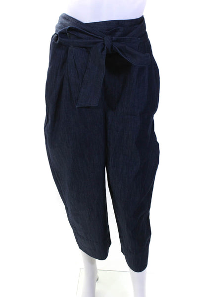 Jarbo Womens High Rise Belted Straight Cropped Pants Blue Cotton Size 1