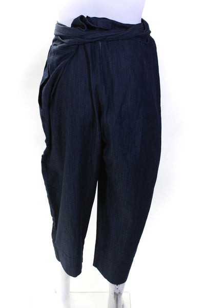 Jarbo Womens High Rise Belted Straight Cropped Pants Blue Cotton Size 1