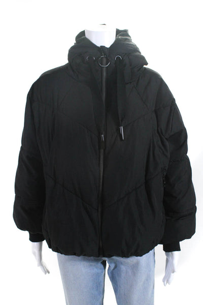 Zara Women's Hood Long Sleeves Full Zip Puffer Coat Black Size XS
