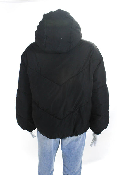 Zara Women's Hood Long Sleeves Full Zip Puffer Coat Black Size XS