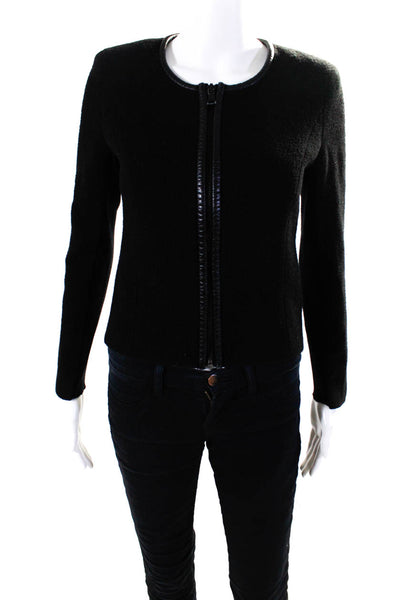 Izzue Collection Womens Front Zip Crew Neck Jacket Black Wool Size FR 34