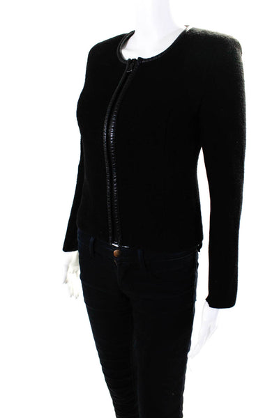 Izzue Collection Womens Front Zip Crew Neck Jacket Black Wool Size FR 34