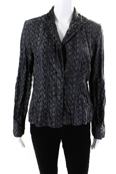 Alberto Makali Womens Two Button Cable Knit Printed Blazer Jacket Gray Size 6