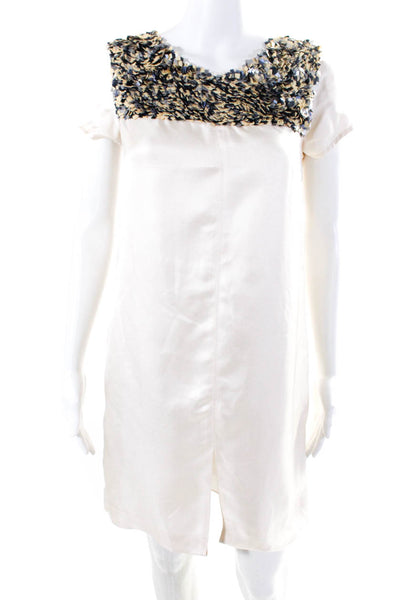 Vera Wang Lavender Label Womens Embellished Trim Silk Dress White Size 6