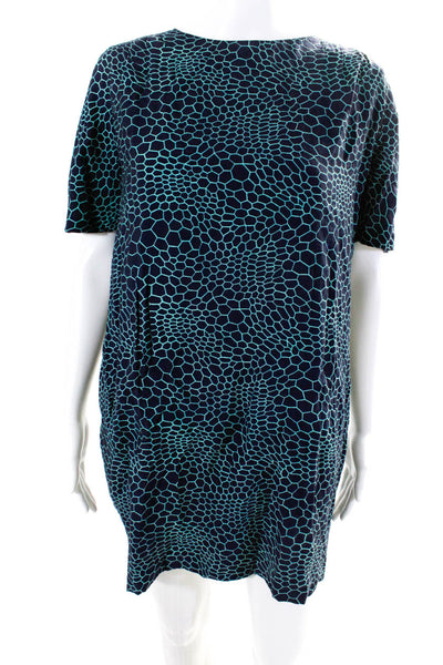 Club Monaco Womens Back Zip Short Sleeve Printed Sheath Dress Blue Teal Size 4