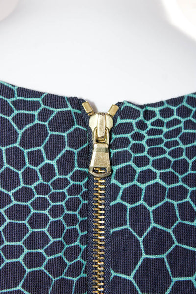 Club Monaco Womens Back Zip Short Sleeve Printed Sheath Dress Blue Teal Size 4