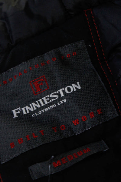 Finnieston Mens Button Zip Front Hooded Jacket Black Cotton Size Medium