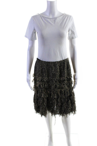 Frederick Anderson Women's Fringe Jacket Mini Skirt 2 Piece Set Gold Size 12