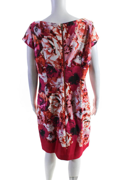 Vince Camuto Womens Floral Short Sleeved Boat Neck Dress Pink Orange Size 14