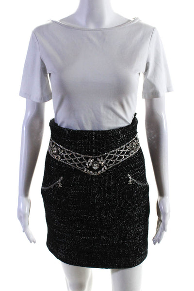 Chanel 02 A Womens Jeweled Trim Mini Skirt Black Wool Blend Size EUR 38
