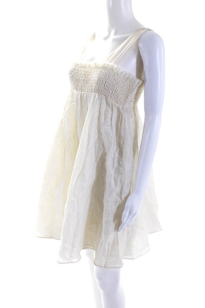 Alice + Olivia Womens Smocked Metallic Sleeveless A Line Dress Ivory Size Medium