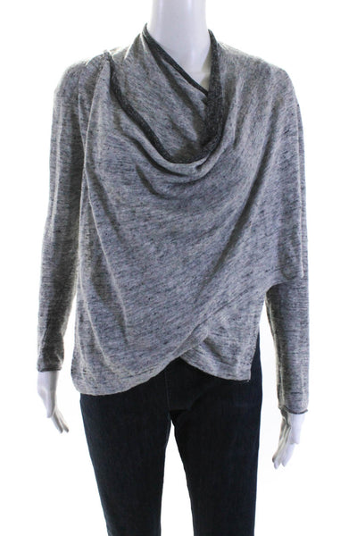 White + Warren Womens Textured Gray Linen Drape Wrap Cardigan Sweater Top SizeXS