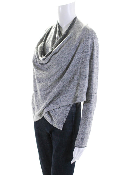 White + Warren Womens Textured Gray Linen Drape Wrap Cardigan Sweater Top SizeXS