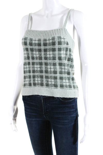 525 Women's Checkered Knit Tank Top Cardigan 2 Piece Set Green Size M