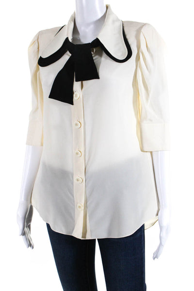 Chloe Womens Ivory Silk Removable Collar 3/4 Sleeve Blouse Top Size 40