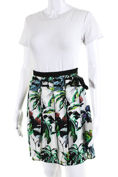 Proenza Schouler Womens Green Silk Floral Pleated Knee Length A-Line Skirt Size4