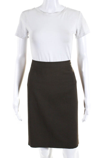 Valentino Roma Womens Solid Brown Wool Knee Length Pencil Skirt Size 6/42