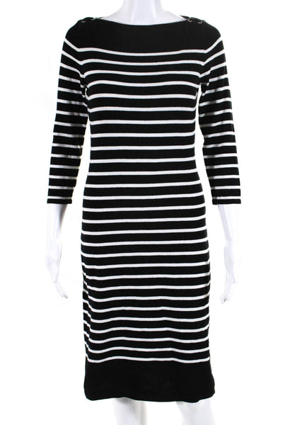 Lauren Ralph Lauren Womens Black Cotton Striped Long Sleeve Sweater Dress Size S