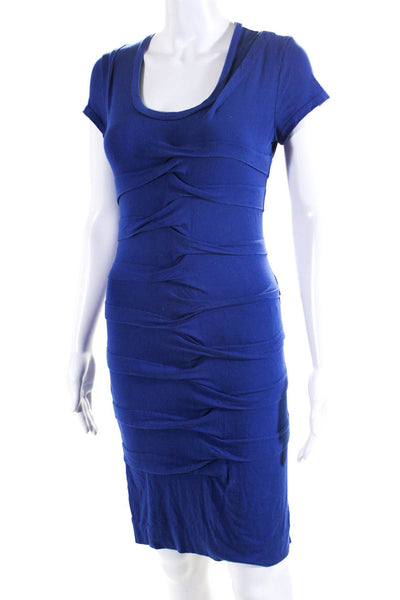 Artelier Nicole Miller Womens Blue Scoop Neck Layered Detail Shift Dress Size S