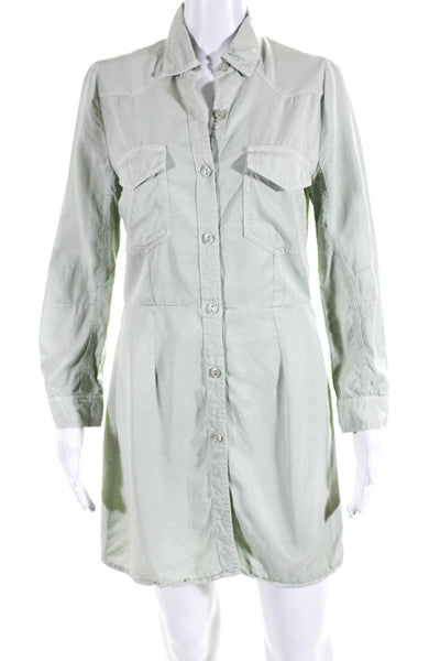 YFB Womens Mint Green Collar Long Sleeve Button Down Shift Dress Size S/M