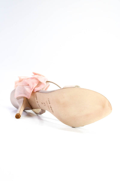 Kate Spade Women's Leather Peep Toe Strappy Flower Motif Heels Pink Size 5.5