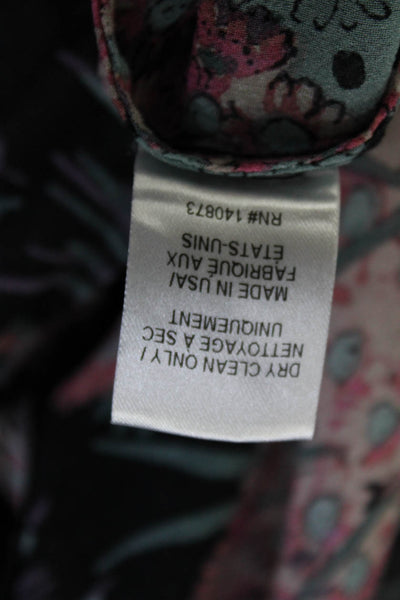 Love Shack Fancy Women's Silk Floral Print V-Neck Ruffle Blouse Black Size S