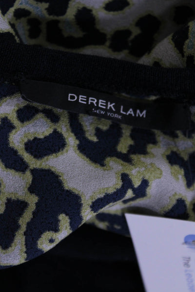 Derek Lam Women's Silk Cashmere Leopard Print Short Sleeve Blouse Navy Size S