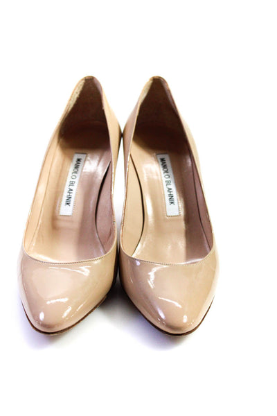 Manolo Blahnik Womens Patent Leather Almond Toe Heeled Pumps Nude Beige Size 7