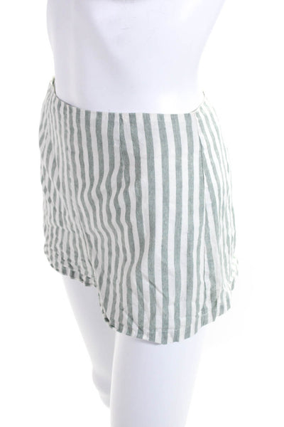 L'Academie Women's Cotton High Rise Striped Mini Shorts Green Size S